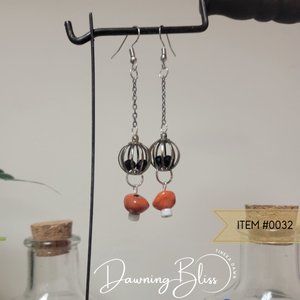 Fall/Halloween Themed Beaded, Long Dangle Earrings- Black,Orange, White Chain.